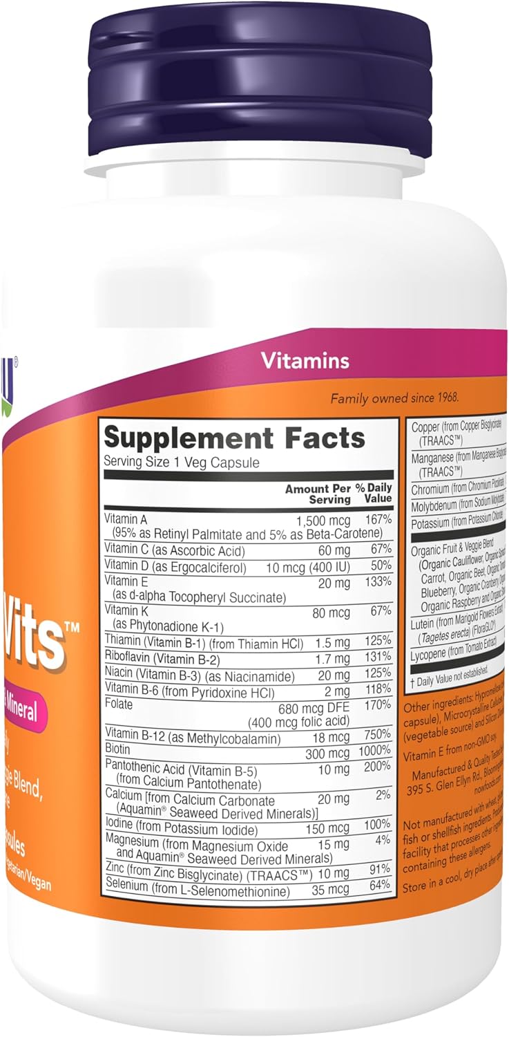NOW Foods Daily Vits with Fruit & Veggie Blend, Lutein and Lycopene - 120 Veg Capsules - görsel 2