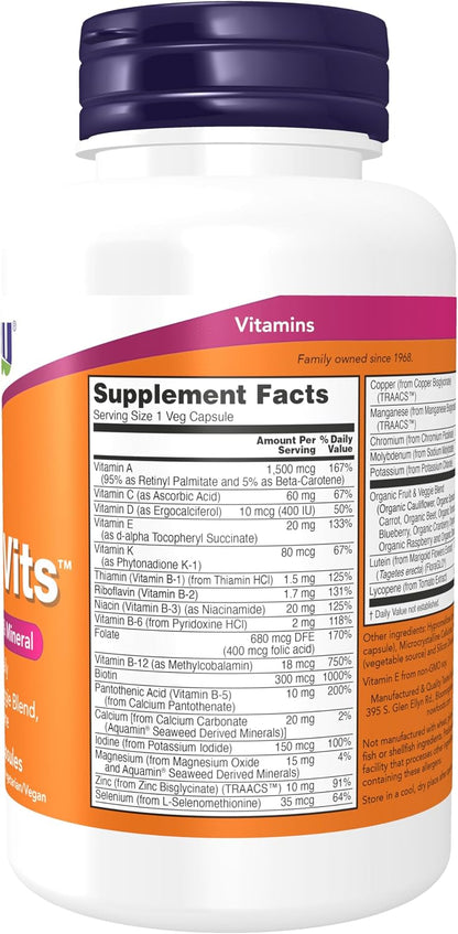 NOW Foods Daily Vits with Fruit & Veggie Blend, Lutein and Lycopene - 120 Veg Capsules