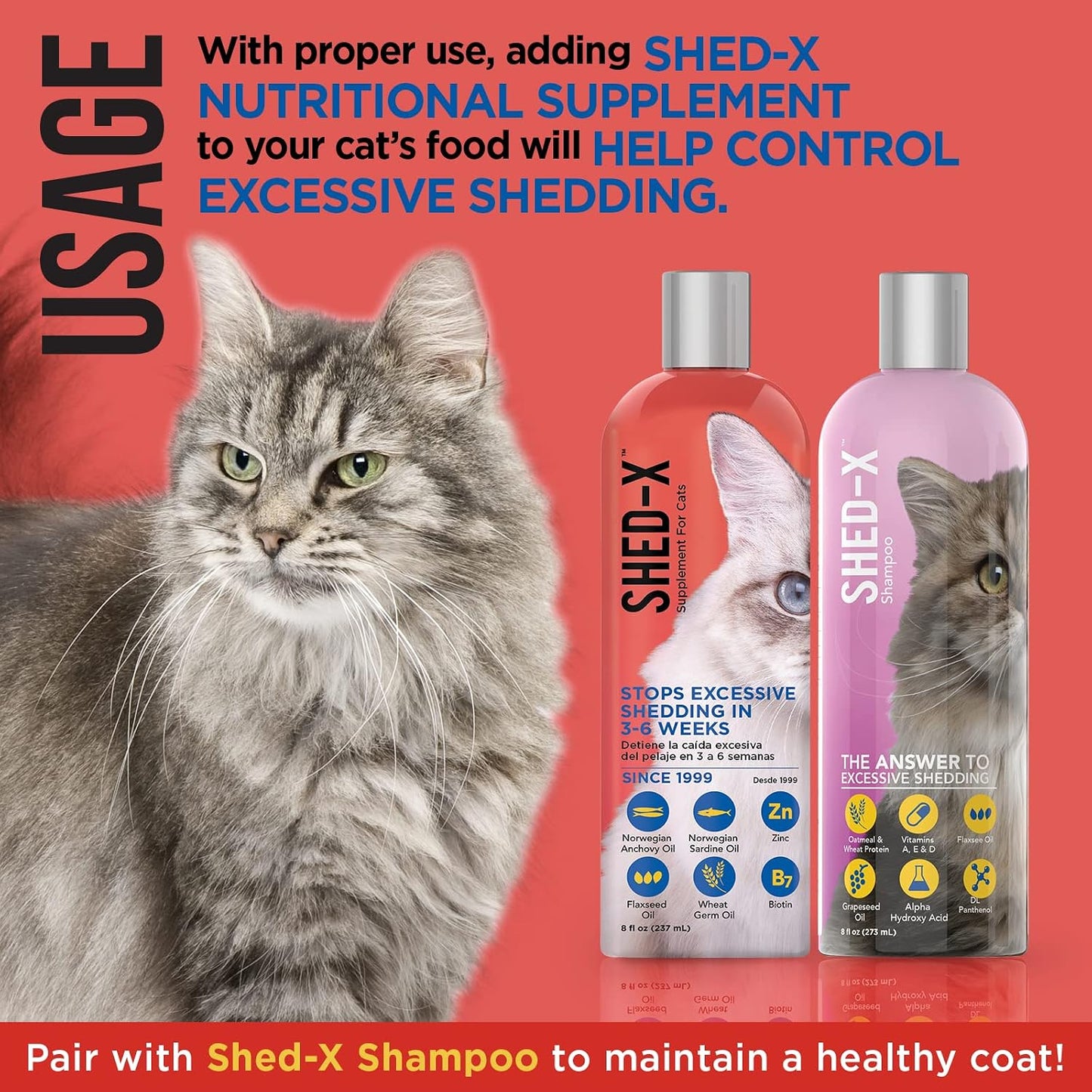 Shed-X Liquid Cat Supplement – 227 ml – All-Natural Shed Defender with Essential Fatty Acids - görsel 3