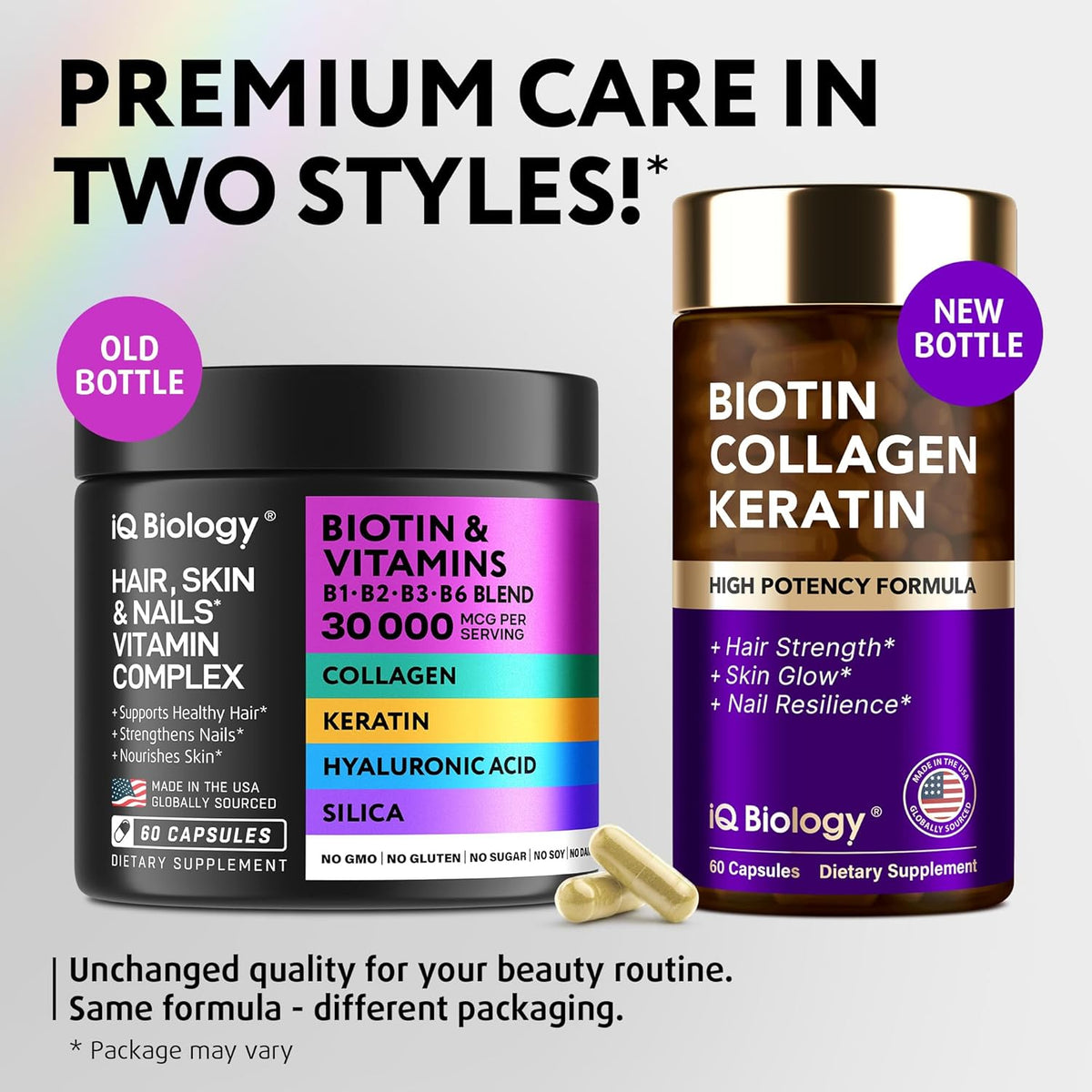 IQ BIOLOGY Biotin 10,000 µg Supplement with Collagen & Keratin for Hair, Skin & Nails - 60 Capsules – Image 3