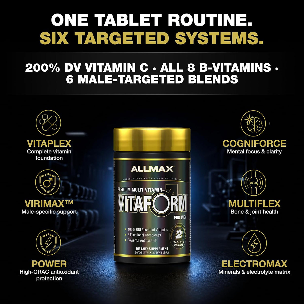 ALLMAX Nutrition Premium Vitaform, Performance Vitamin for Men, 60 Tablets - görsel 3