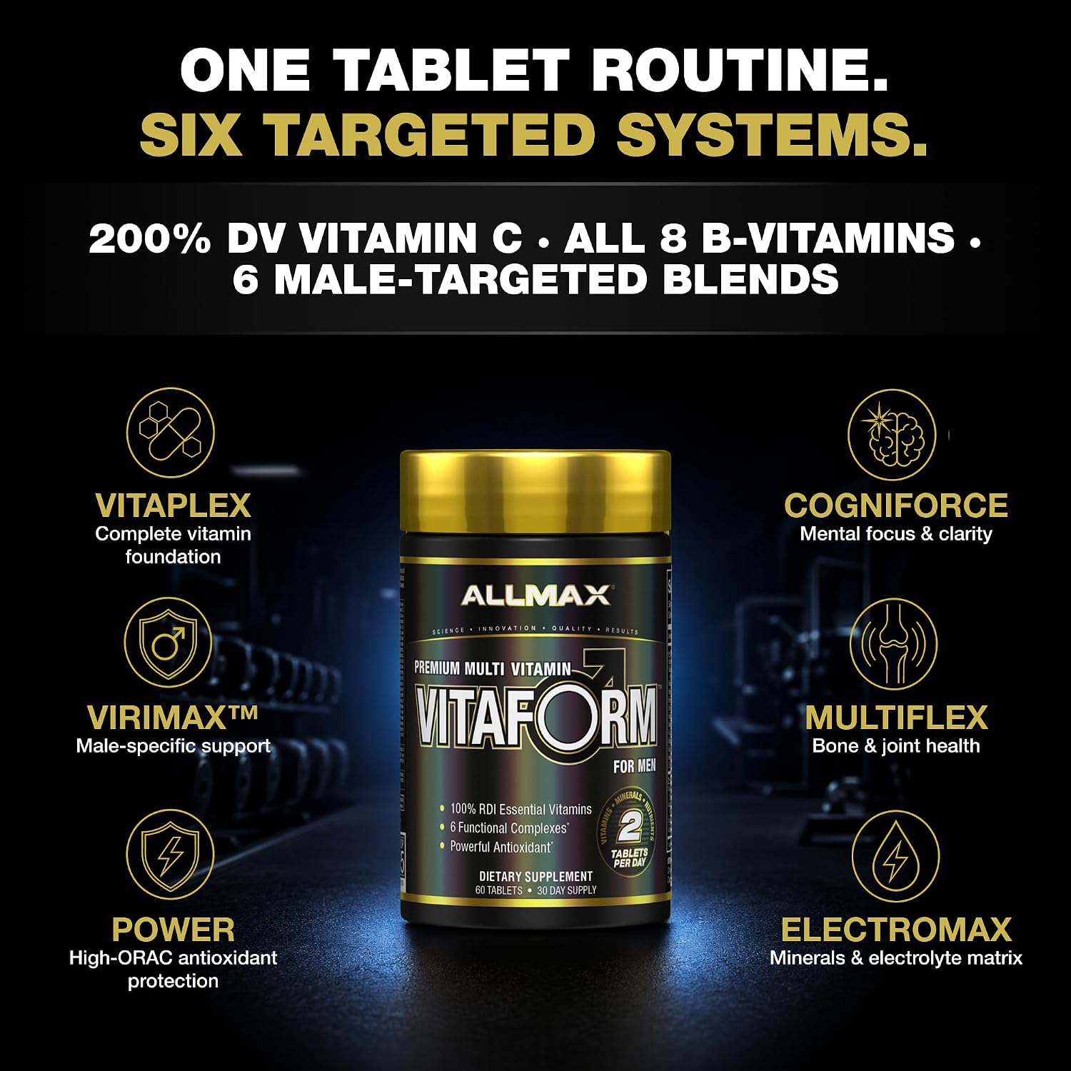 ALLMAX Nutrition Premium Vitaform, Performance Vitamin for Men, 60 Tablets - görsel 3