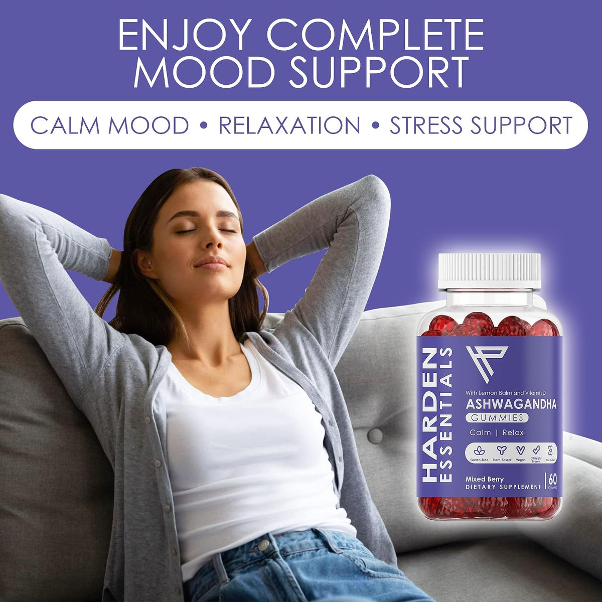KSM-66 Ashwagandha Gummies – 1500mg Per Serving – Stress & Cortisol Support with Lemon Balm & Vitamin D – Vegan – 60 Count - görsel 6
