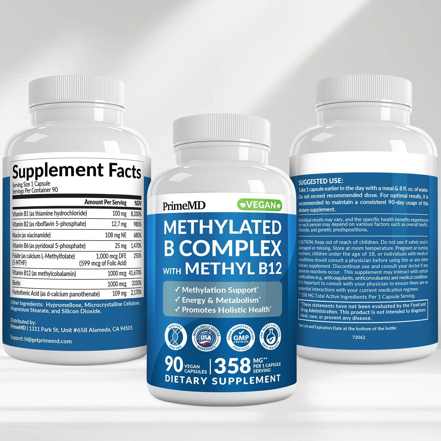 PrimeMD Methylated B Complex with Methylfolate and Methylcobalamin 1000 mcg - Bioactive B Vitamins for Energy & Brain Function (180 Capsules) - görsel 9