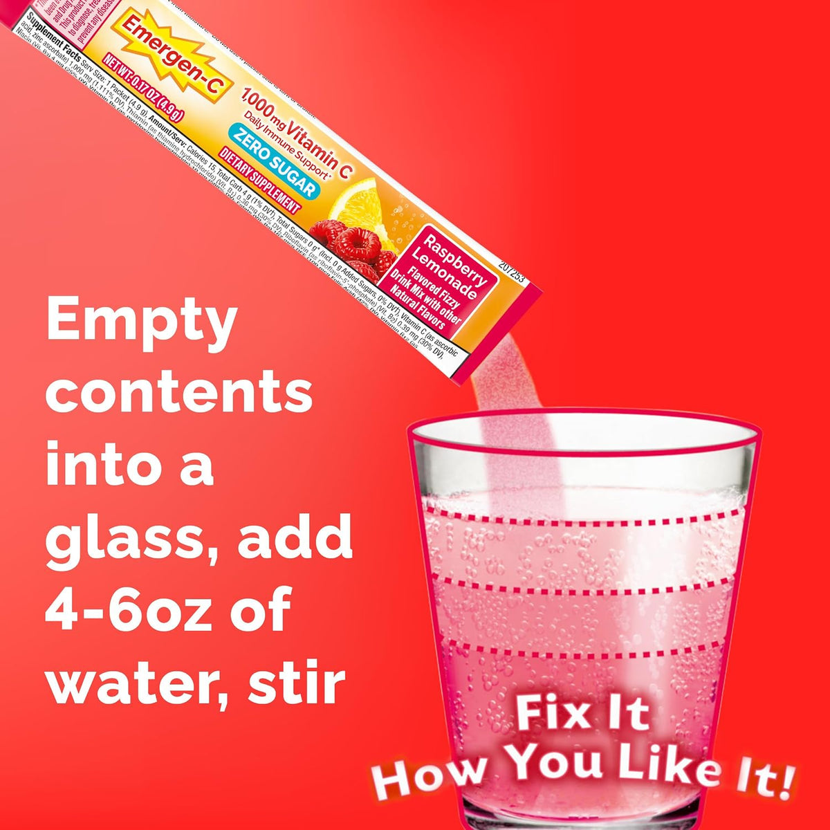 Emergen-C Zero Sugar Vitamin C Powder - Raspberry Lemonade (36 Sachets) - görsel 3