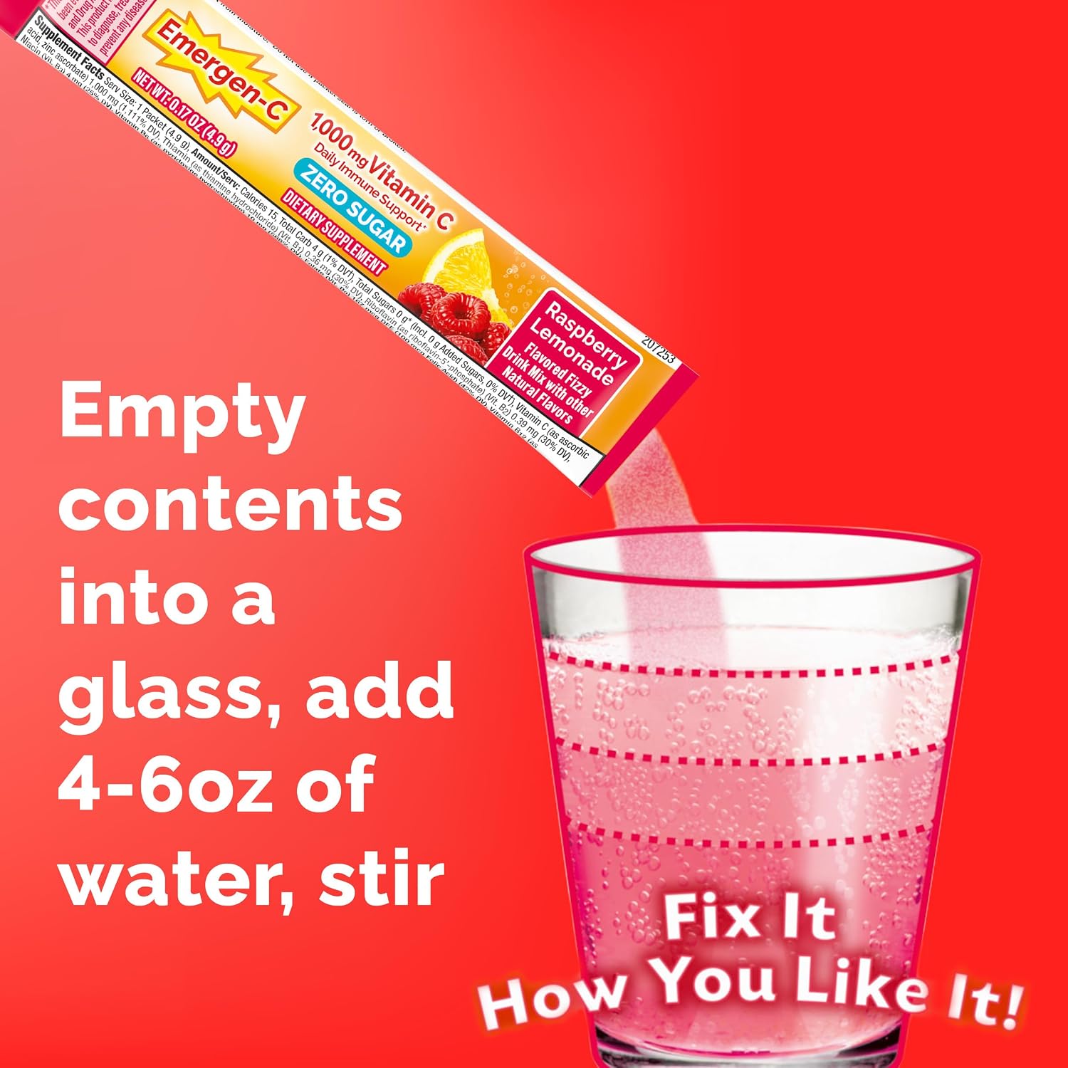 Emergen-C Zero Sugar Vitamin C Powder - Raspberry Lemonade (36 Sachets) - görsel 3