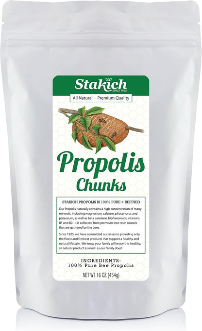 Stakich Bee Propolis Chunks – 100% Pure Natural, 454g