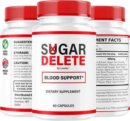 Sugar Delete Capsules – Premium All Natural Blood Sugar Support Food Supplement, 300 Capsules (5 Month Supply)
