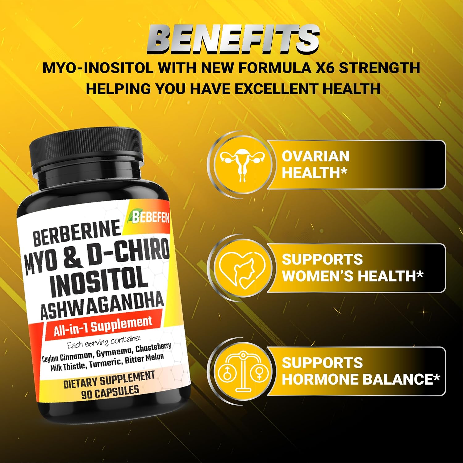 Myo-Inositol & D-Chiro Inositol Capsules with Ashwagandha, Berberine, Cinnamon, Gymnema, Chasteberry, Milk Thistle, Turmeric, Bitter Melon – 90 Capsules - görsel 5