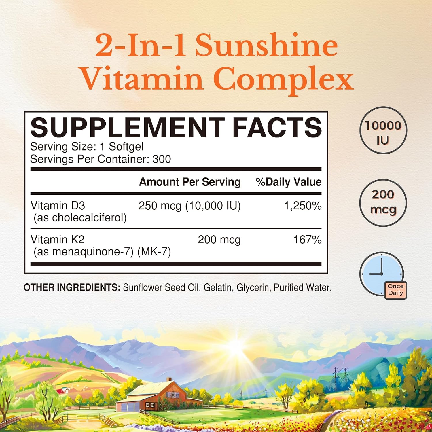 Vitalitown Vitamin D3 K2 Supplement, Vitamin D3 10000 IU Vitamin K2 (MK7) 200 mcg, 300 Softgels, Non-GM, Gluten and Soya Free, for Bone, Teeth, Immune and Heart Health - görsel 2