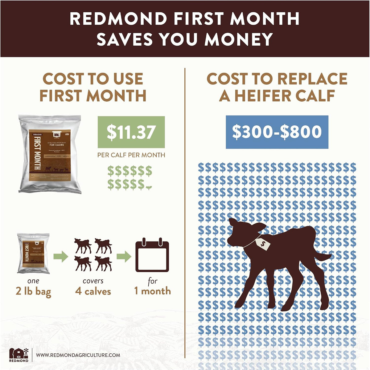Redmond First Month - Calf Immune Stimulator and Scour Treatment - 5 lb - görsel 2