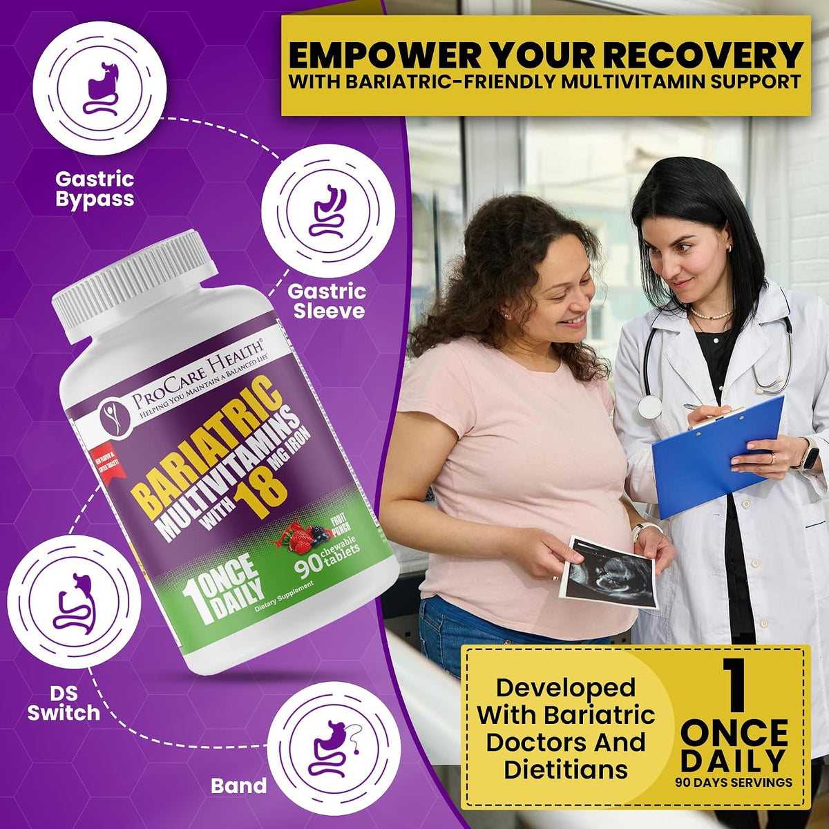 ProCare Health Bariatric Chewable Multivitamin with Iron 18mg - Fruit Punch - 90 Tablets (3 Month Supply) - görsel 2