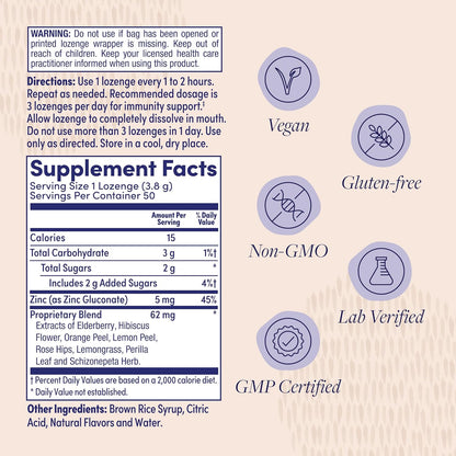 ZAND Immunity Elderberry Zinc Throat Lozenges 2-Pack – Immune Support with Elderberry & Zinc 5mg, Natural Flavour, Gluten-free, 50ct Each