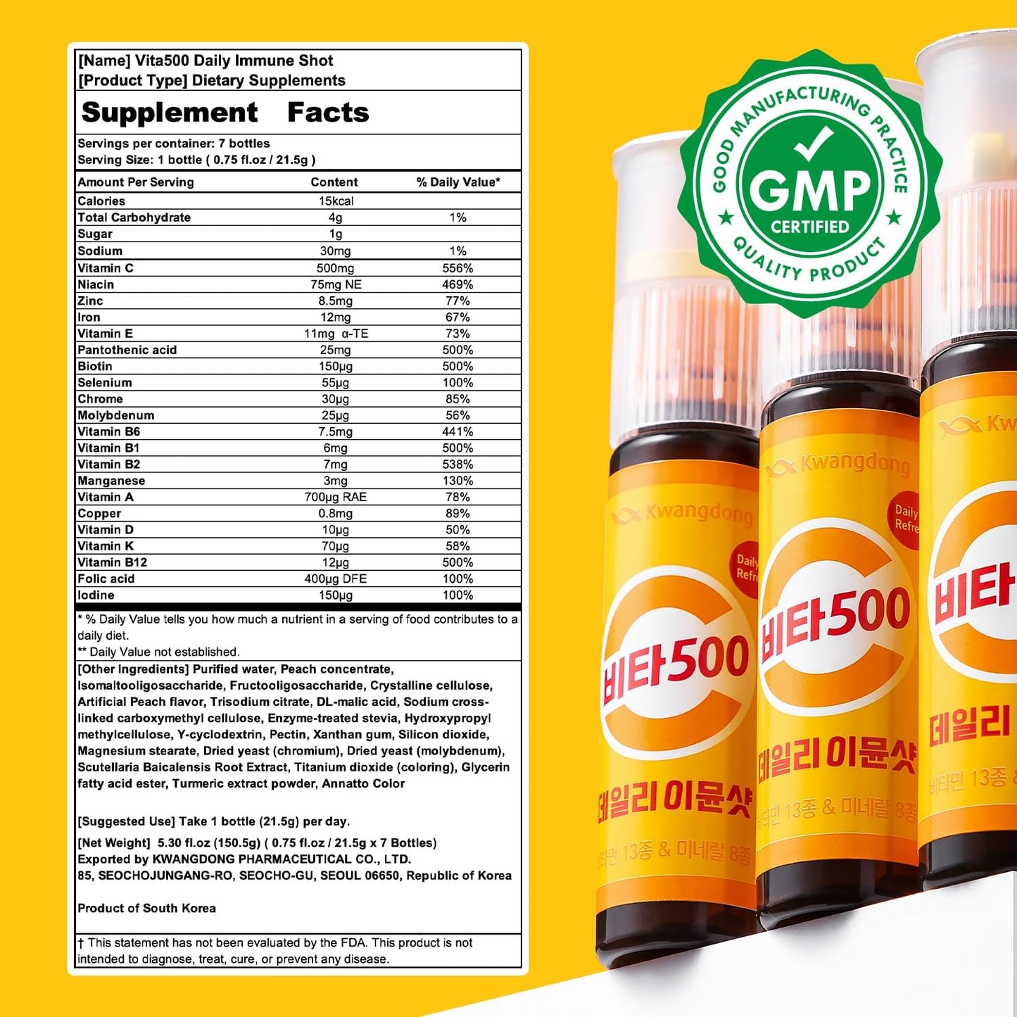 KWANGDONG Vita500 Daily Immune Support Shot - 13 Vitamins & 8 Minerals, 7 Bottles - görsel 7