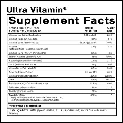 Quicksilver Scientific Liposomal Ultra Vitamin - Liquid Multivitamin with B Complex, Vitamins D, C, E, K, and Antioxidants (100 ml)