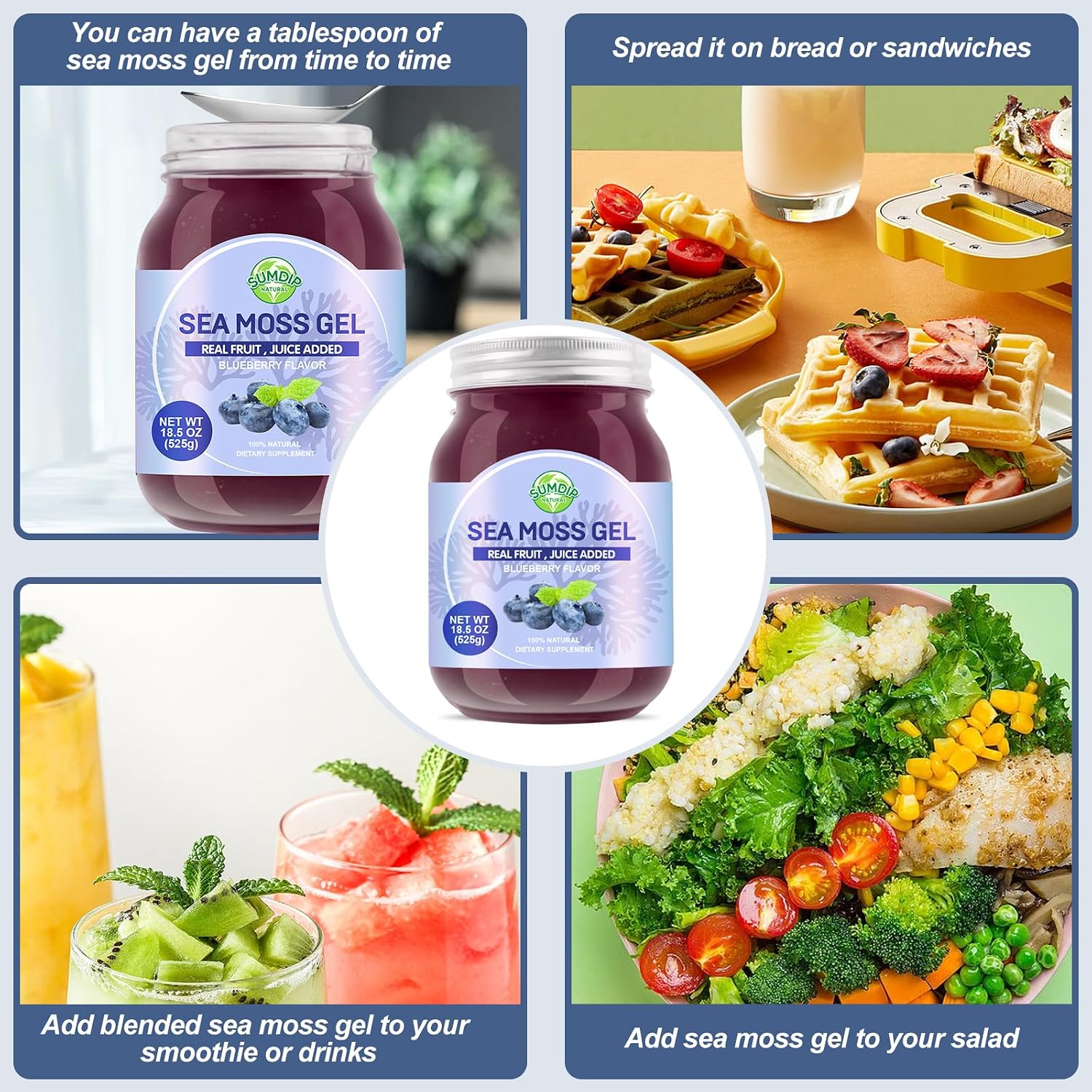 SumDIP Sea Moss Gel, Blueberry, 525g - Raw Irish Seamoss for Immune & Digestive Support - görsel 2
