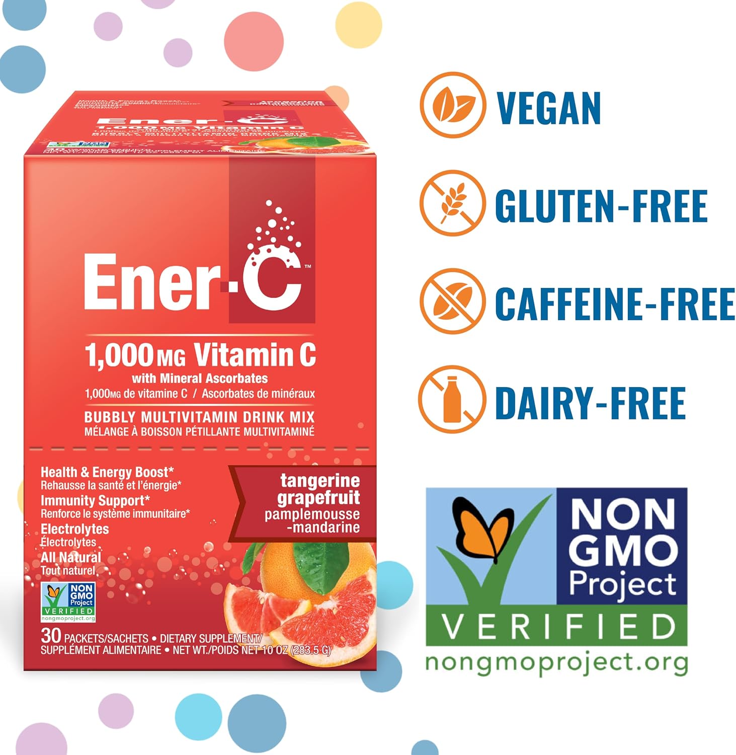 Ener-C Tangerine & Grapefruit Multivitamin Drink Mix, 1000mg Vitamin C, 30 Sachets - görsel 2