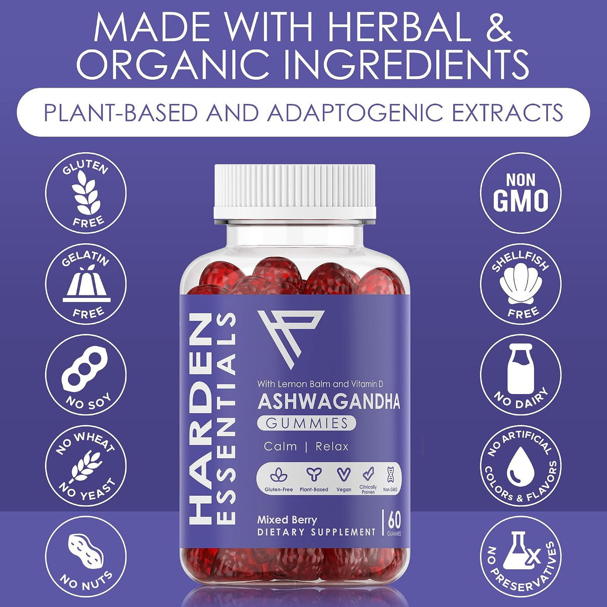 KSM-66 Ashwagandha Gummies – 1500mg Per Serving – Stress & Cortisol Support with Lemon Balm & Vitamin D – Vegan – 60 Count - görsel 2