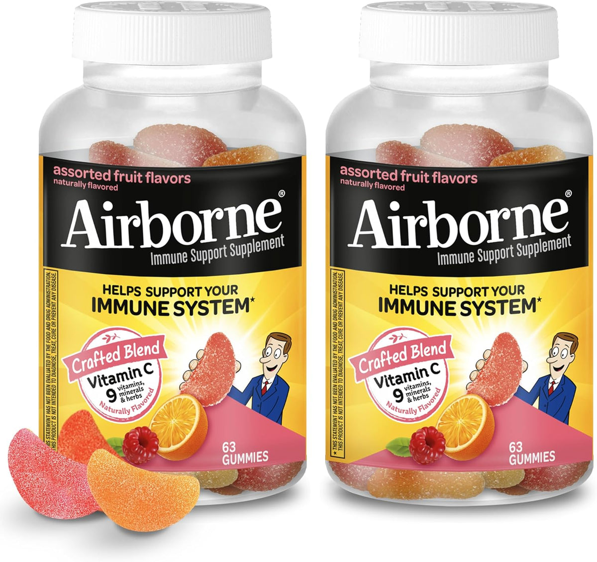 Airborne 750 mg Vitamin C Gummies for Adults – Immune Support with Antioxidants A, C & E, Assorted Fruit Flavour (126 Gummies) - görsel 1