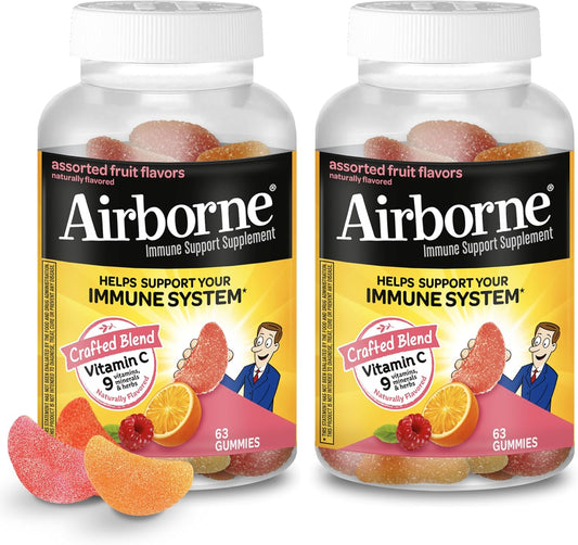 Airborne 750 mg Vitamin C Gummies for Adults – Immune Support with Antioxidants A, C & E, Assorted Fruit Flavour (126 – Image 1