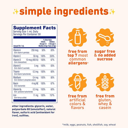 Enfamil Poly-Vi-Sol with Iron Liquid Multivitamin Drops, Supports Growth & Development, 50mL (Pack of 3)