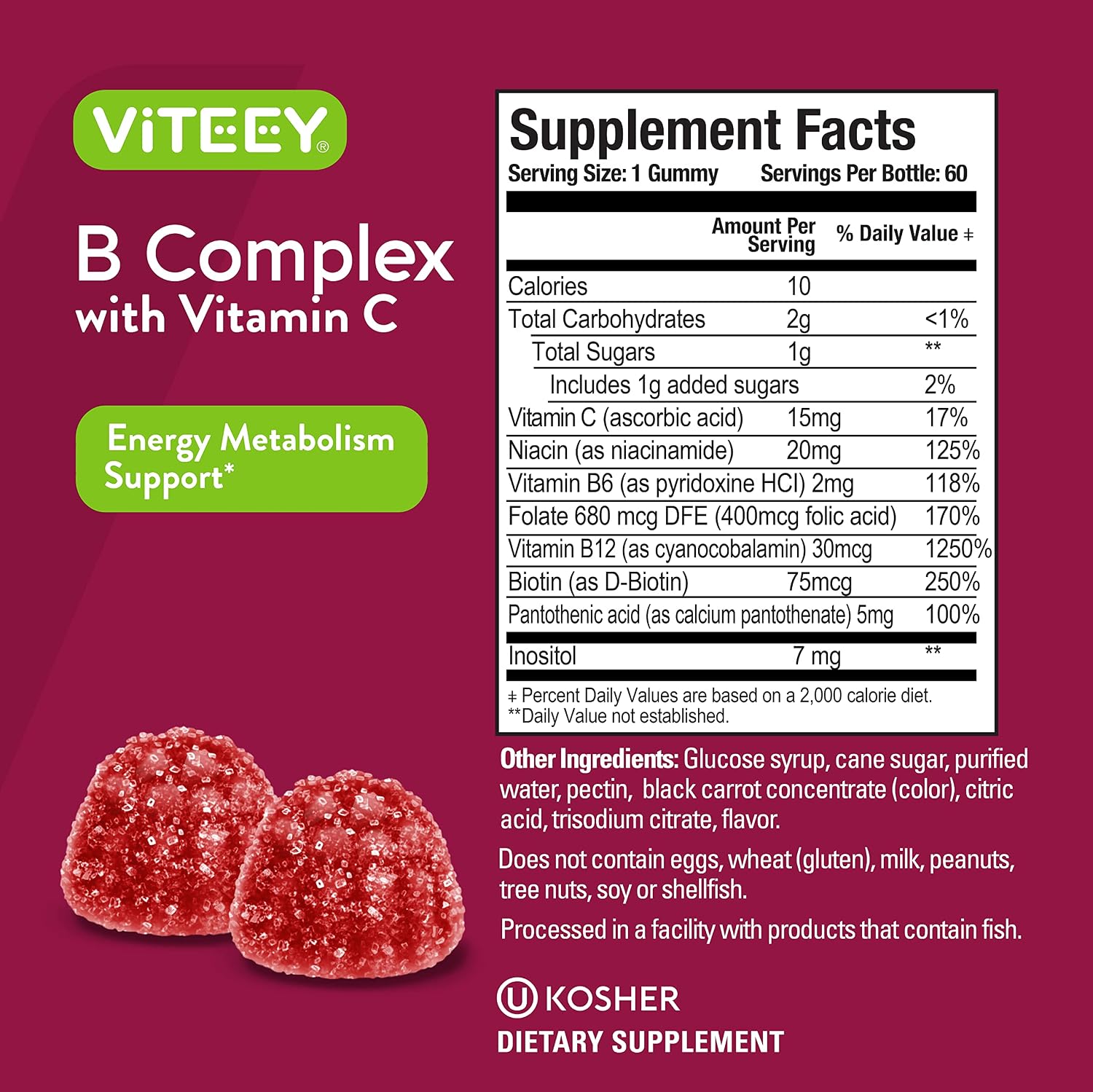 Viteey Vitamin B Complex Gummies with Vitamin C - 60 Count - görsel 4