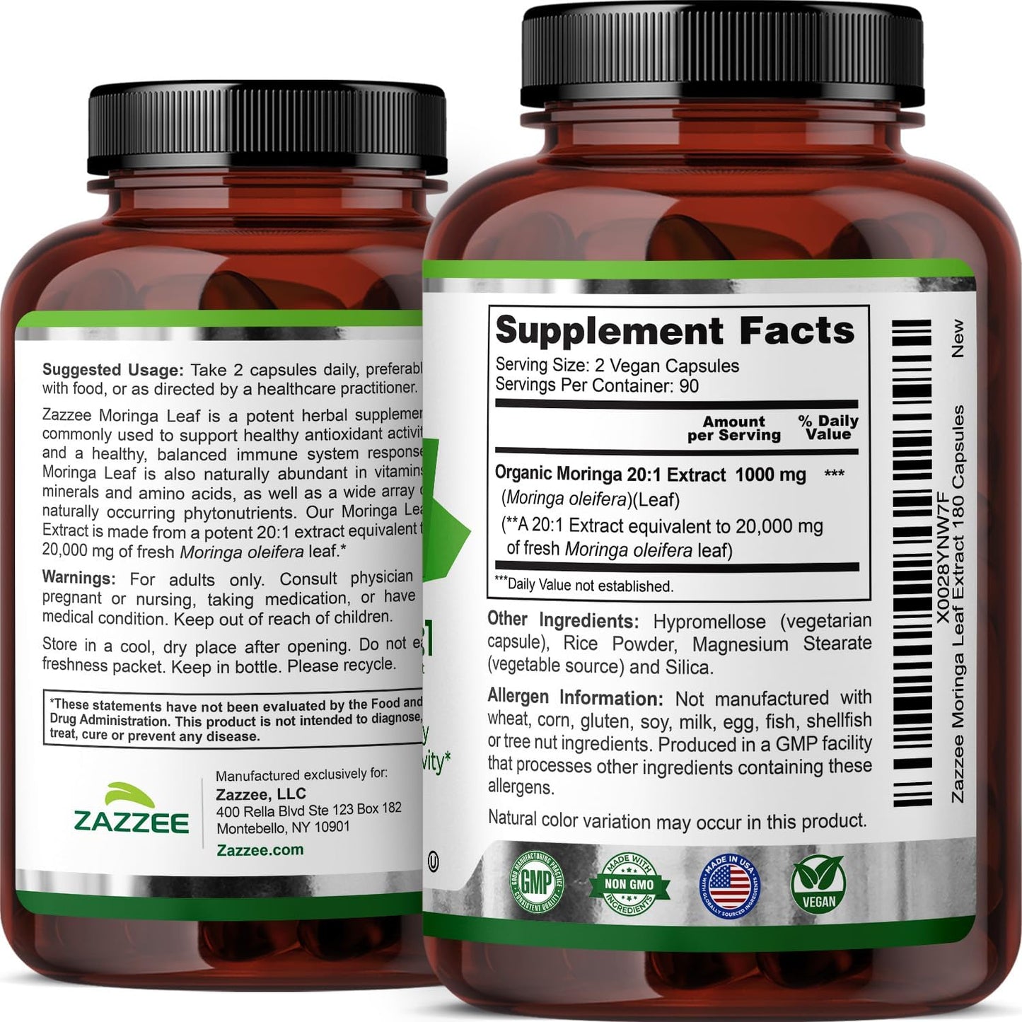 Zazzee Certified Organic Moringa Leaf 20:1 Extract - 180 Vegan Capsules - görsel 8