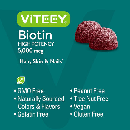 Viteey Biotin Gummies 5000 mcg – Hair, Skin and Nails Support (120 Gummies)