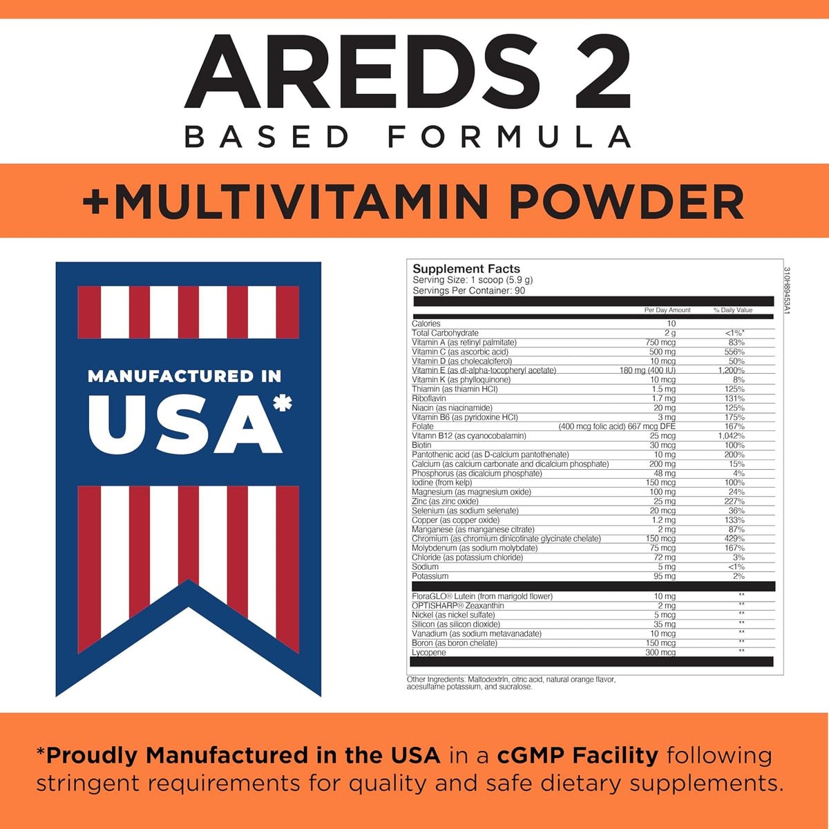 Viteyes AREDS 2 Powder + Multivitamin All-in-One, Macular Protection, Natural Orange Flavour, 90 Scoops - görsel 7
