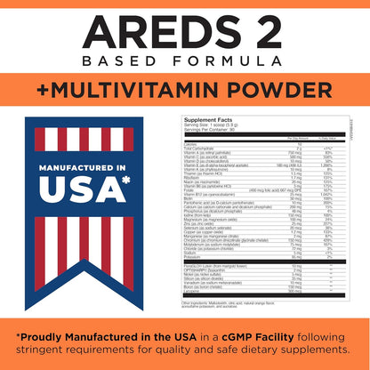 Viteyes AREDS 2 Powder + Multivitamin All-in-One, Macular Protection, Natural Orange Flavour, 90 Scoops