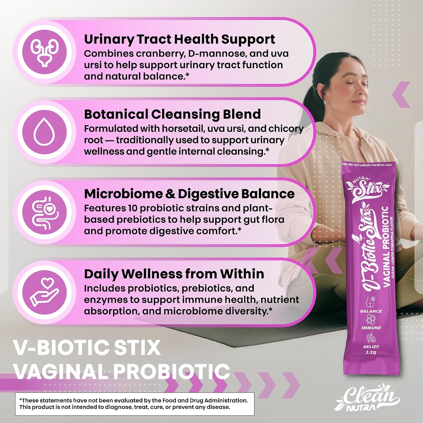 Clean Nutraceuticals Vaginal Probiotics for Women with Cranberry Extract, D-Mannose, Prebiotics – pH Balance Support, 20 Stix - görsel 5