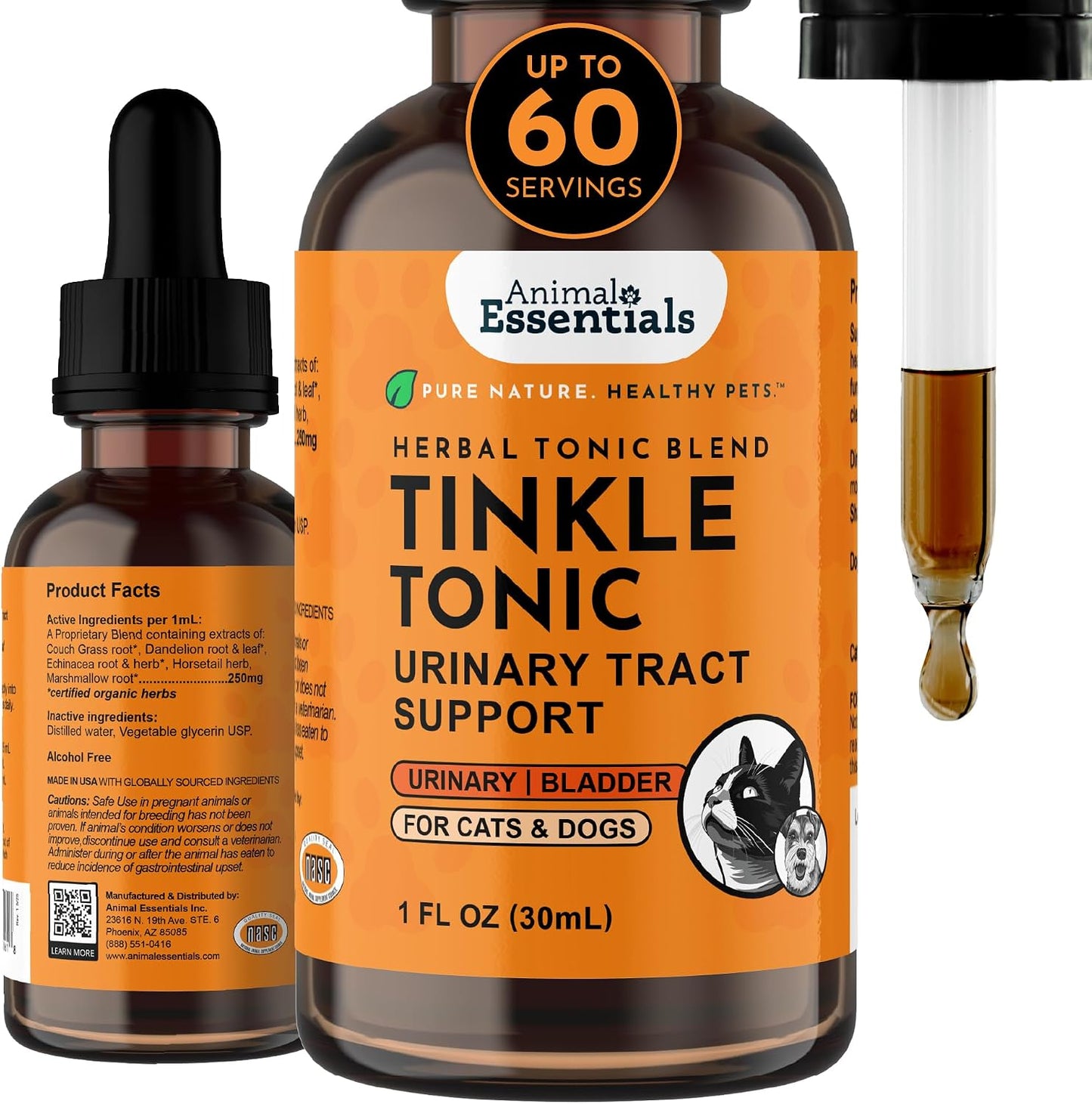 Animal Essentials Tinkle Tonic - Dog and Cat Urinary Tract Support, Kidney Supplement, Supports Urinary Tract, Bladder Health for Pets, with Marshmallow - 1 fl oz (29.5 ml) - görsel 1