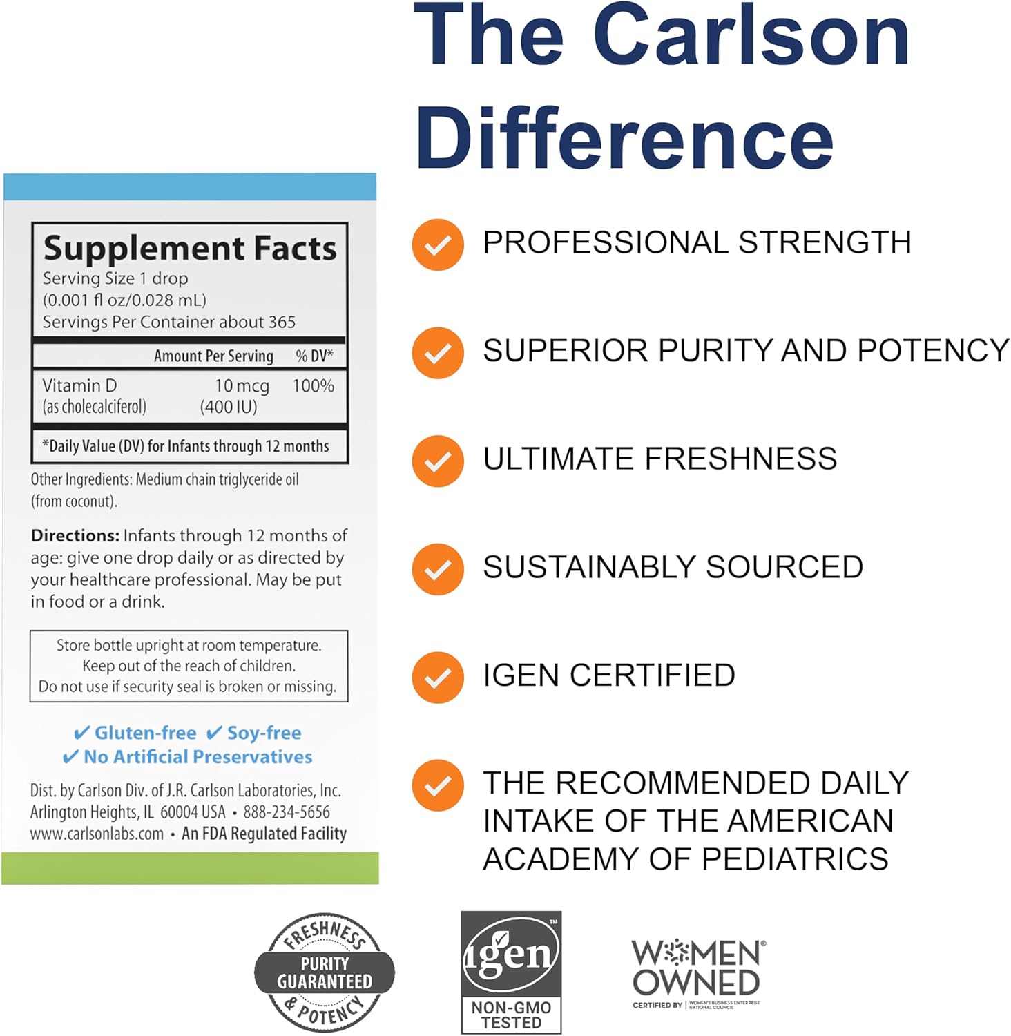 Carlson Baby's Super Daily D3 - Baby Vitamin D Drops, 400 IU per Drop, 1-Year Supply, Unflavoured, 365 Drops - görsel 2