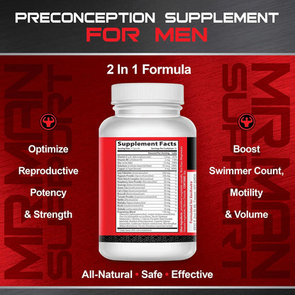 Mr. Man Support – Male Fertility Supplement for Sperm Health, Count and Motility – All-natural Formula with Vitamins, Minerals and Antioxidants – Supports Reproductive Health and Hormonal Balance