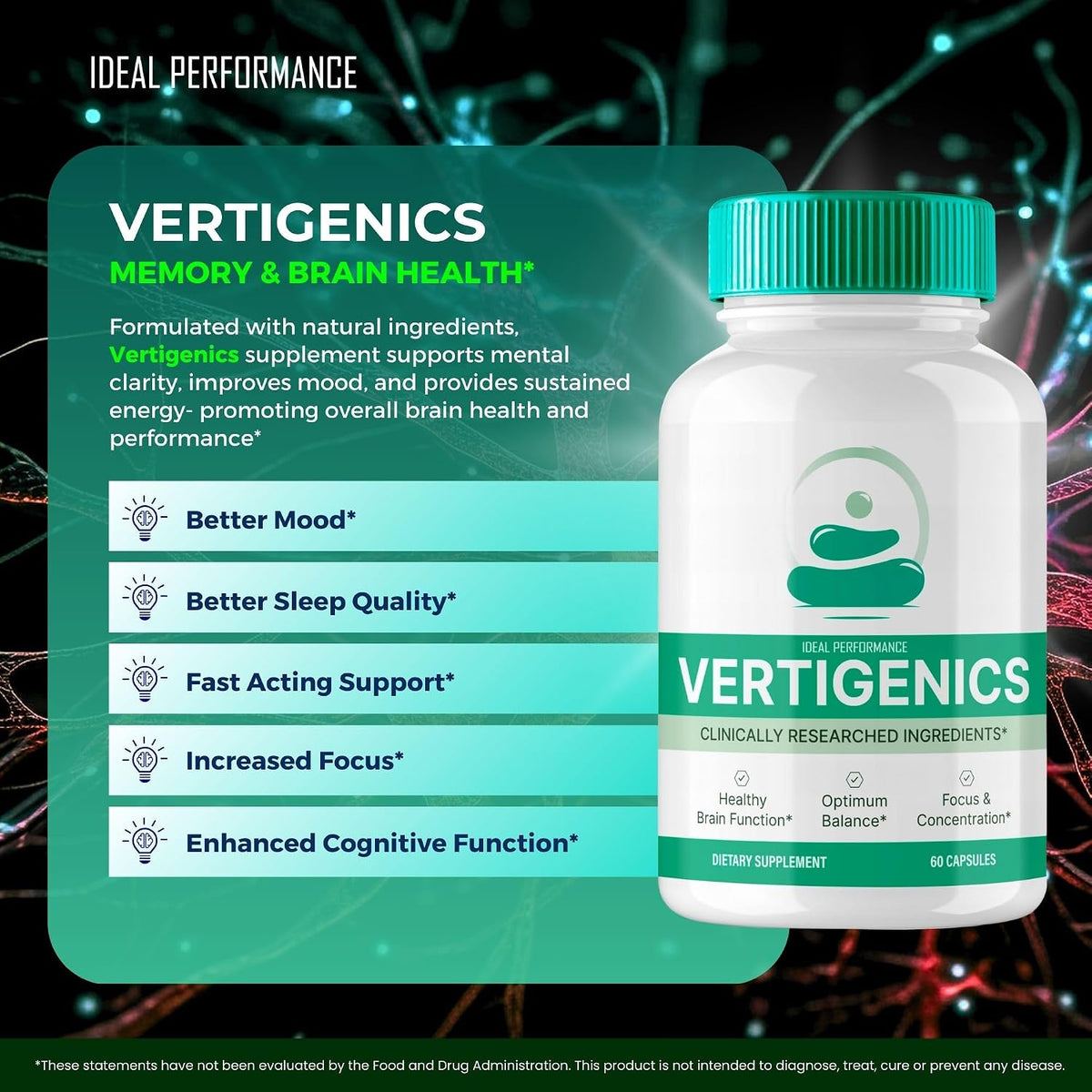 Vertigenics Brain Supplements for Memory and Focus Capsules, Vertigenics Advanced Formula Brain Health Support - Maximum Strength Nootropics Verti Genics All Natural Support Reviews (2 Pack) - görsel 4