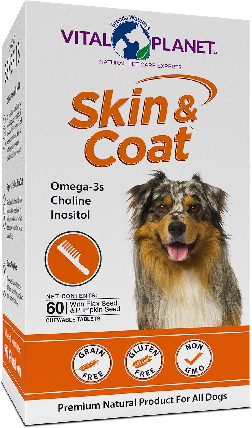 Vital Planet Skin & Coat Supplement for Dogs with Omega-3, Choline & Inositol - 60 Chewable Tablets – Image 1