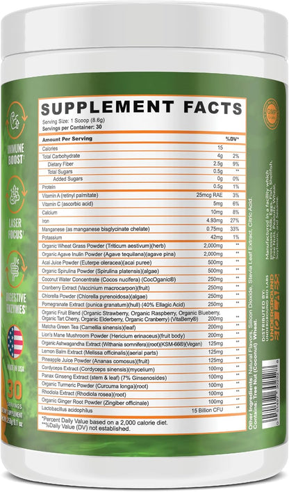 Panda All Natural Superfood Powder - Greens, Reds, Probiotics, Ashwagandha & Lion's Mane - Orange (390 g)