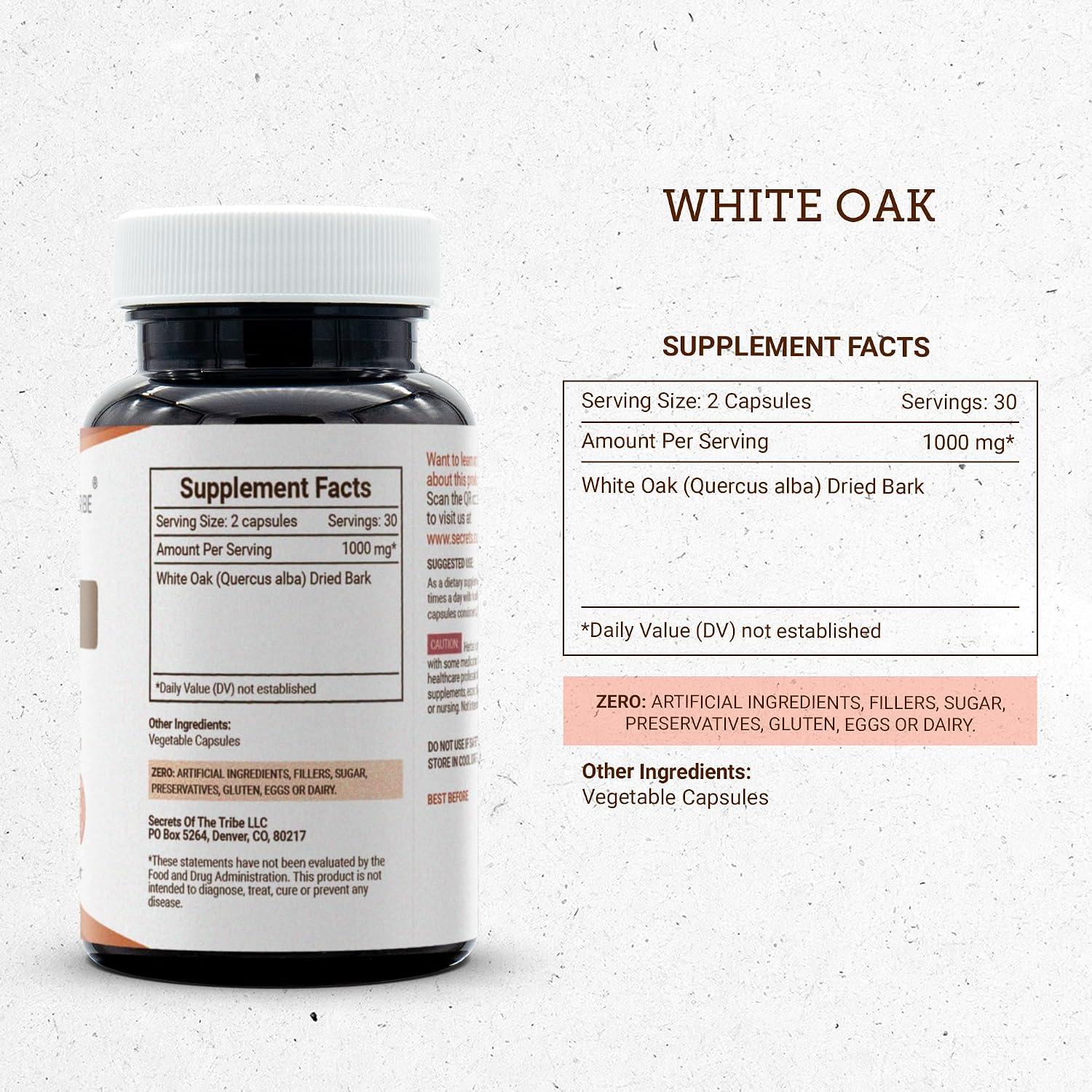 Secrets of the Tribe White Oak 60 Capsules, 1000 mg - görsel 3