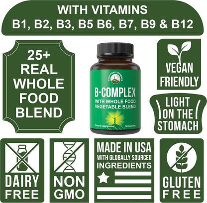 Peak Performance Vitamin B Complex – Whole Food Blend with 25 Fruits and Vegetables, 90 Capsules
