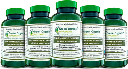 Green Organic Supplements Niacinamide, Niacin, NAD, NADH, High Absorption, Non-GM, Gluten-free (Pack of 4)