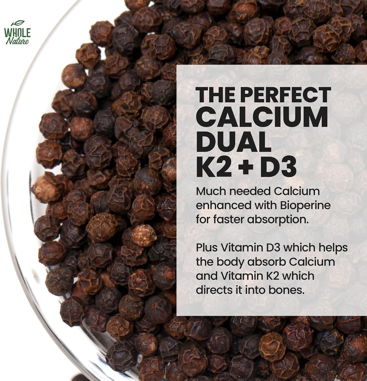 Whole Nature Vitamin D3 K2 Supplement with BioPerine - 5000 IU D3 + K2 MK-7 for Bone and Heart Support - 60 Vegan Capsules - görsel 10