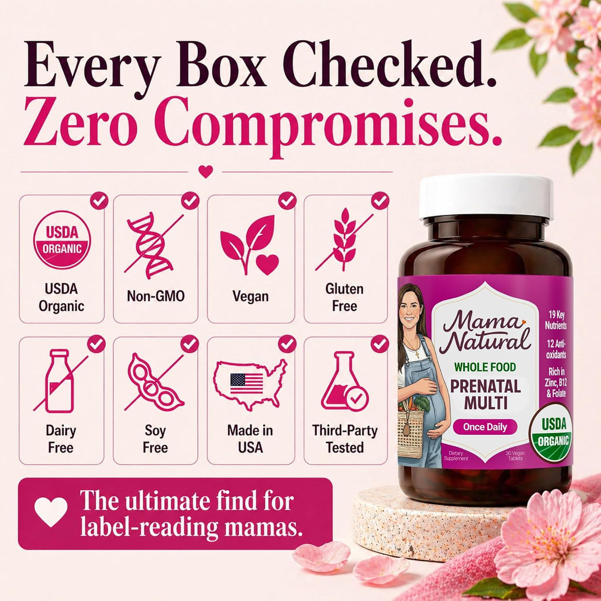 Mama Natural Organic Prenatal Vitamins for Women (30 Servings) | Once-Daily Vegan Prenatal with Folate - görsel 8