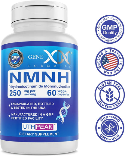 Genex Formulae 250mg NMNH (60 Capsules) | UthPeak™ Dihydronicotinamide Mononucleotide NAD+ Precursor