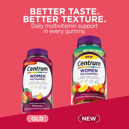 Centrum MultiGummies for Women 18+, Gummy Multivitamin, Assorted Natural Fruit Flavours - 170 Gummies