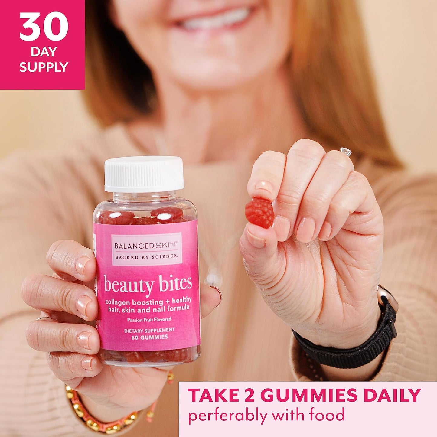 Beauty Bites Biotin Gummy Vitamins - Passion Fruit Flavoured Hair, Skin & Nails Gummies with 6000 mcg Biotin, Collagen, and Vitamins - görsel 5
