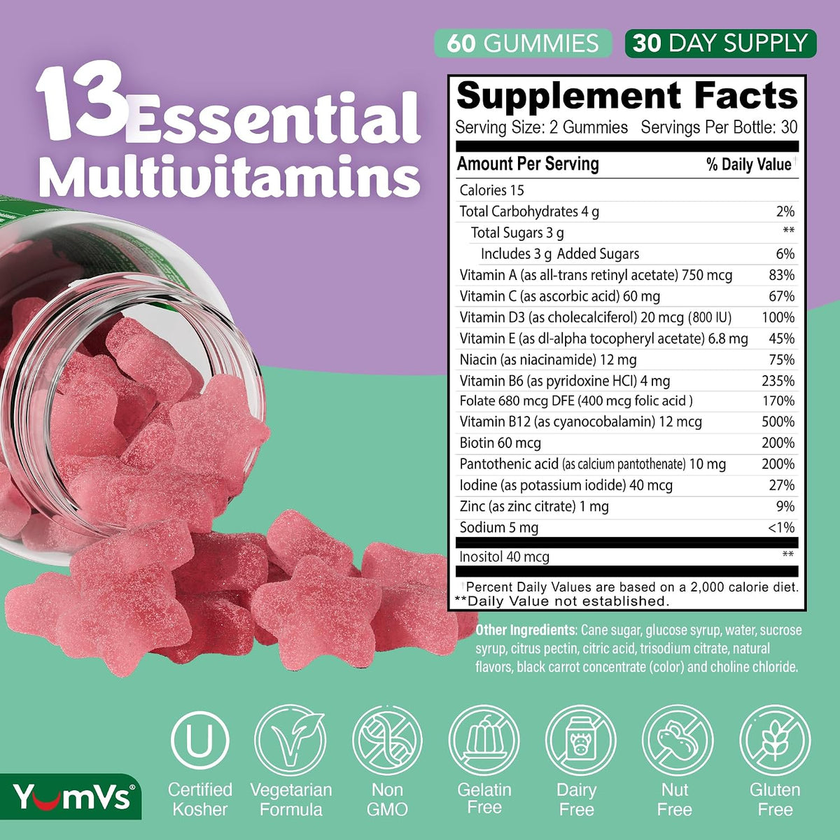 YUM-V'S Adult Multivitamin Gummies - Daily Gummy Vitamin for Women & Men, Immune Support, 60 Count - görsel 2