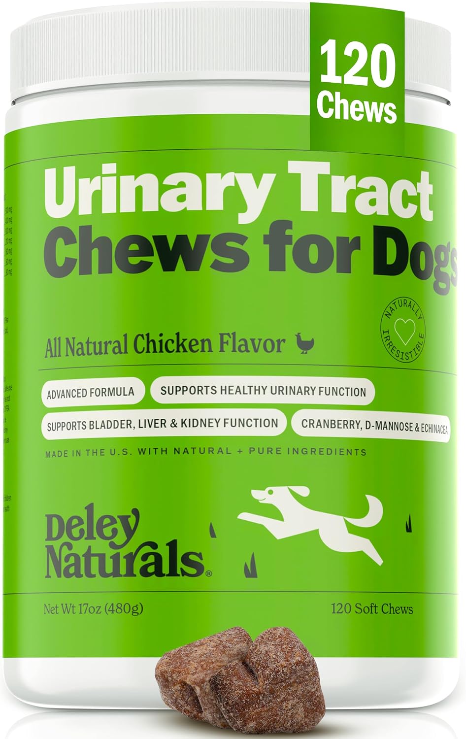Deley Naturals Dog UTI Chews – Cranberry Supplement with D-Mannose & Marshmallow Root – Chicken Flavour, 120 Chews - görsel 1