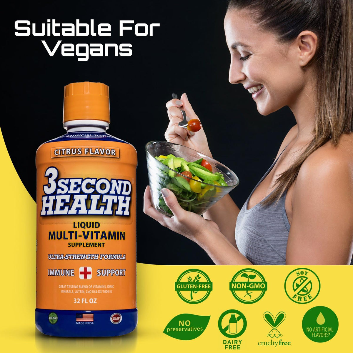 3 Second Health Liquid Multivitamin – Vegan, Non-GMO, Energy & Immune Support (32 Servings) - görsel 3