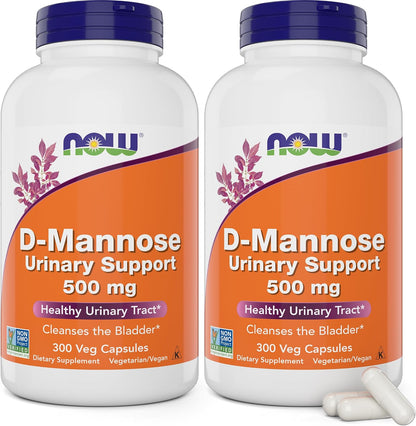 Now D-Mannose 500 mg, 300 Capsules - Vegan, Non-GMO Food Supplement for Men and Women - Supports a Healthy Urinary Tract, Promotes Bladder Comfort