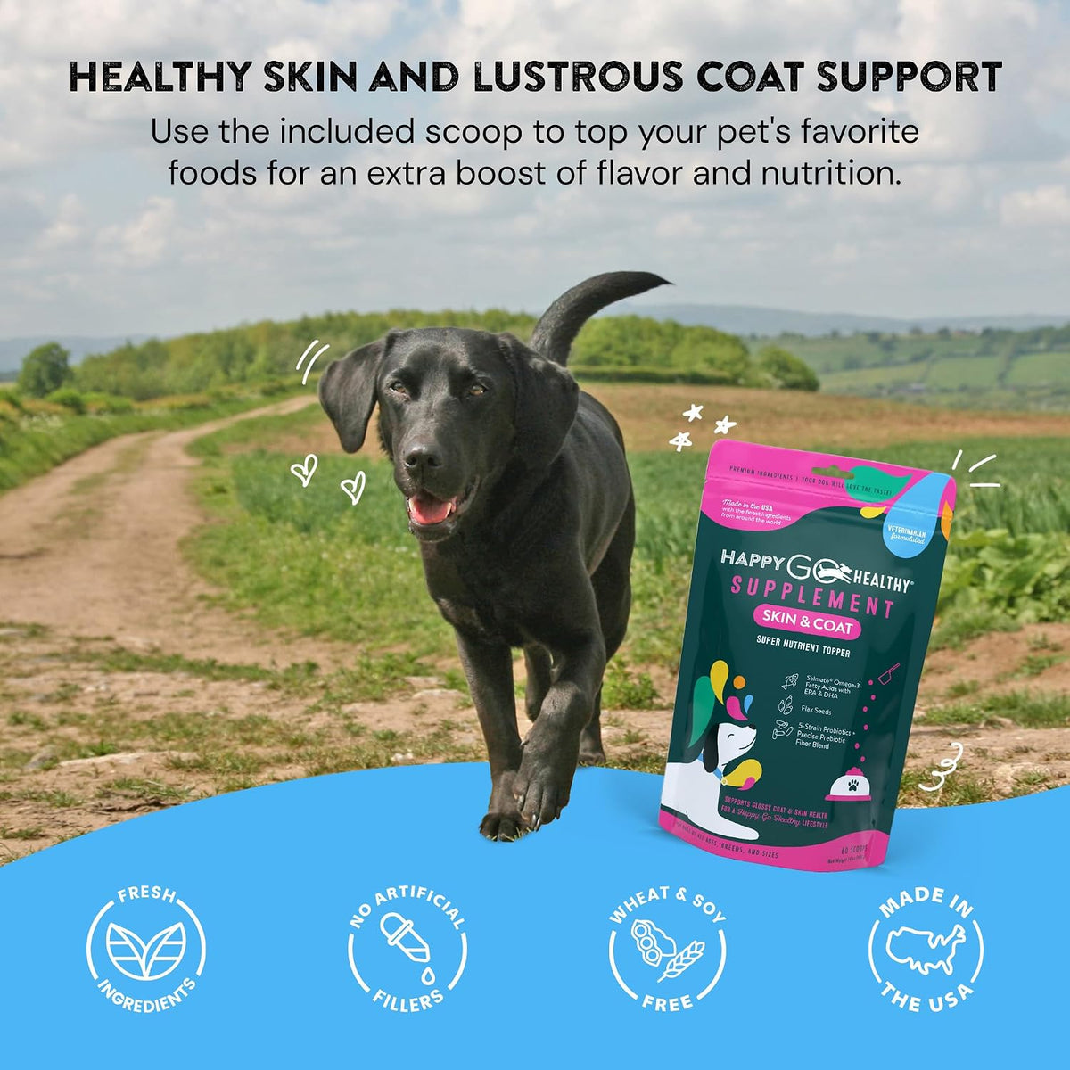 Happy Go Healthy Skin & Coat Supplements for Dogs – All-Natural Probiotic & Omega-3 Dog Food Topper (60 Count) - görsel 4